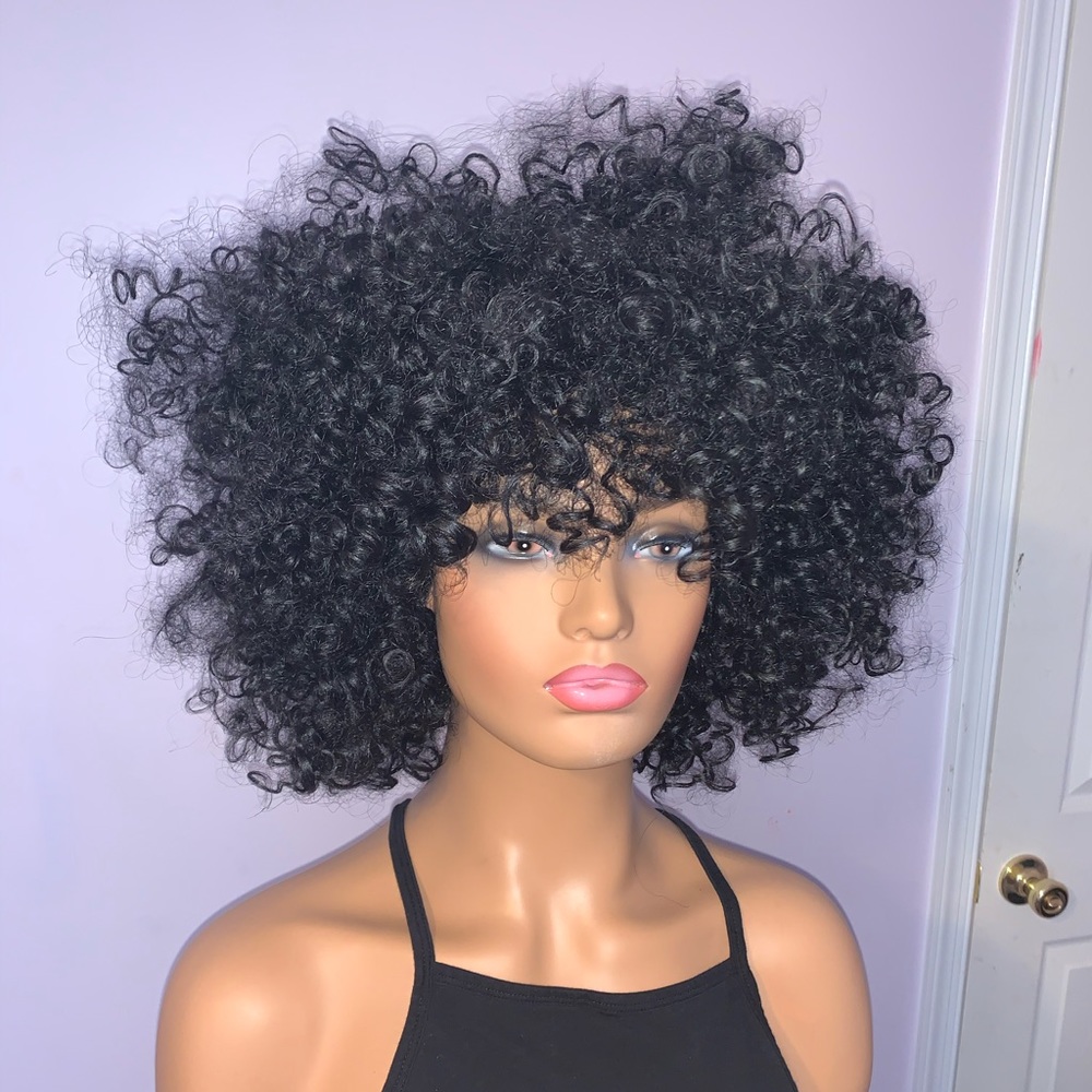 Synthetic Black Curly Half Wig